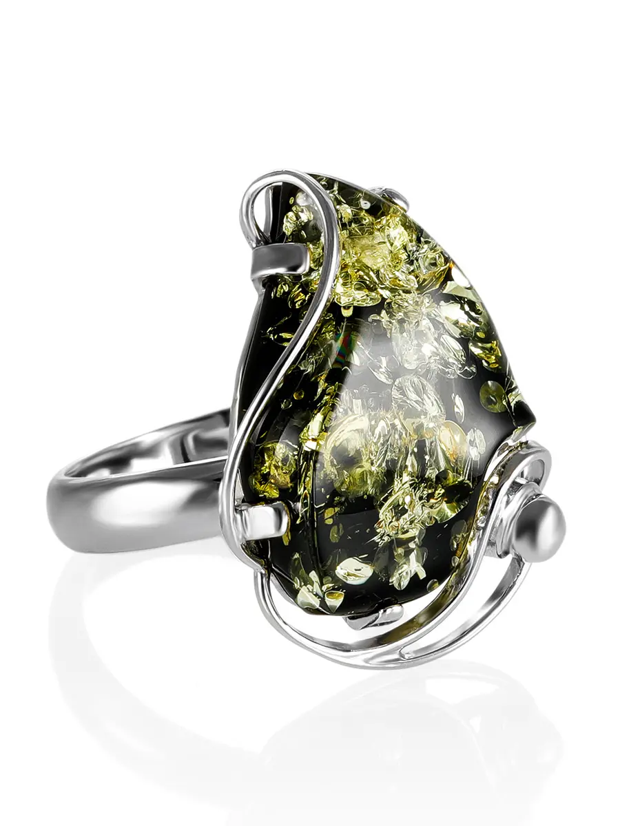 картинка Кольцо из серебра со вставкой из янтаря зеленого цвета «Риальто» в онлайн магазине