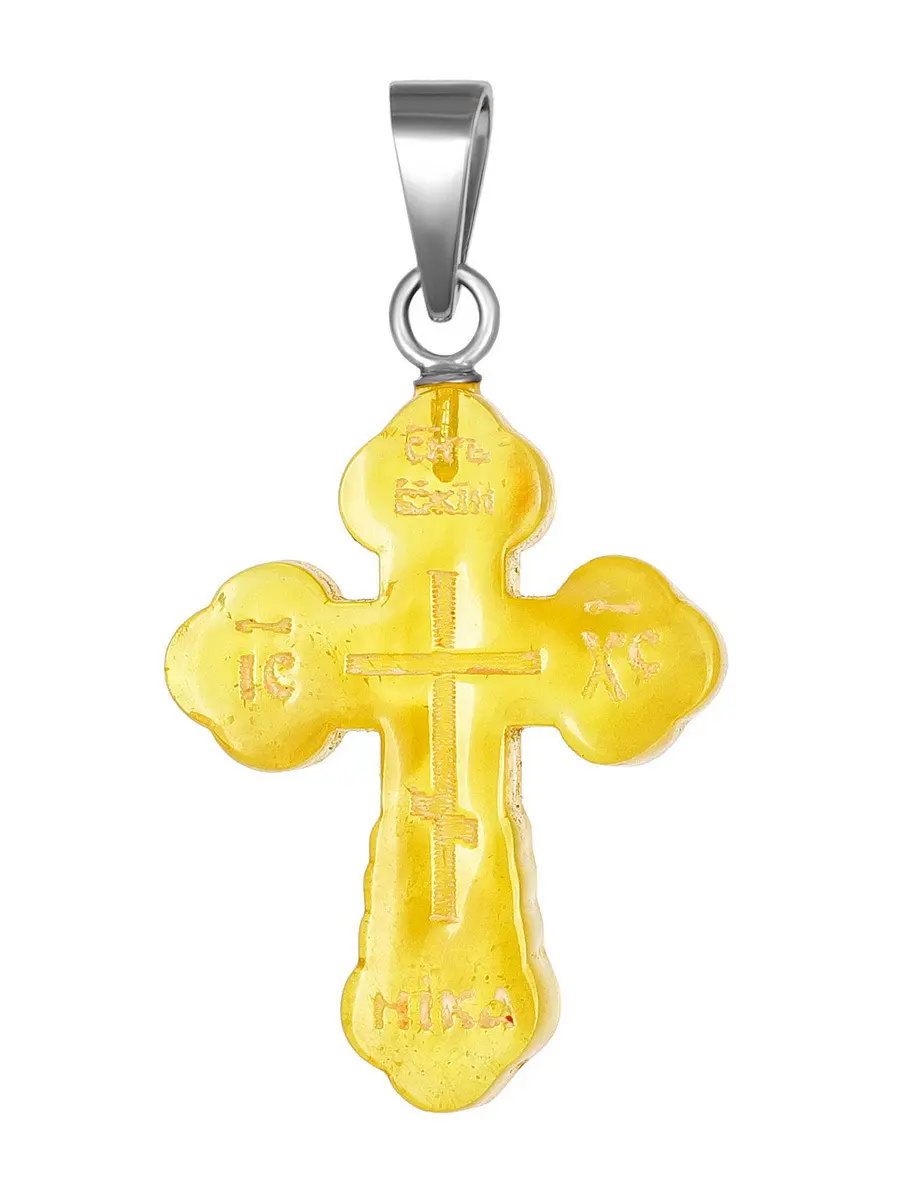 картинка Нательный крестик из натурального балтийского янтаря с полупрозрачной текстурой в онлайн магазине