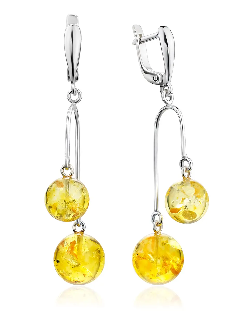 картинка Эффектные серьги «Пигаль» из серебра и натурального янтаря лимонного цвета в онлайн магазине