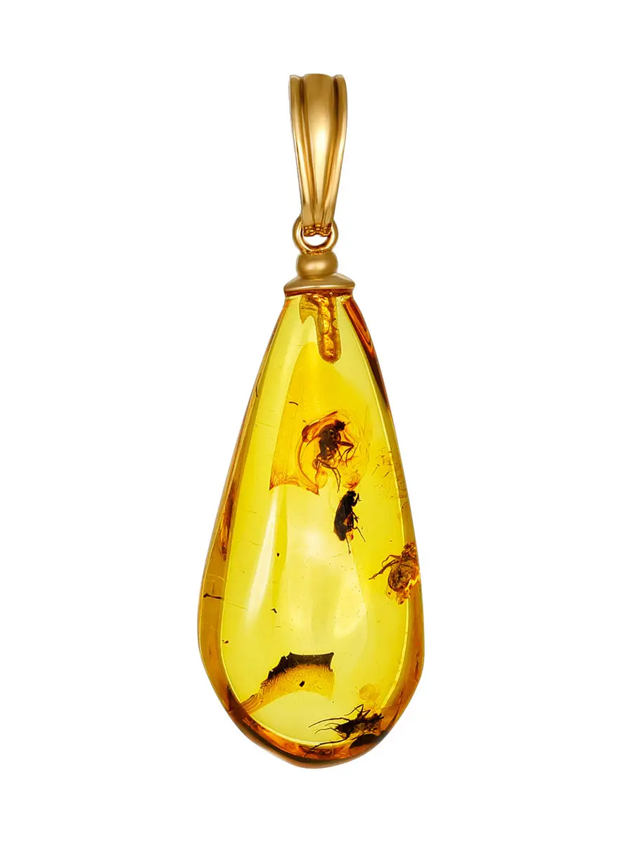 картинка Миниатюрная подвеска из натурального цельного янтаря с инклюзами насекомых в онлайн магазине