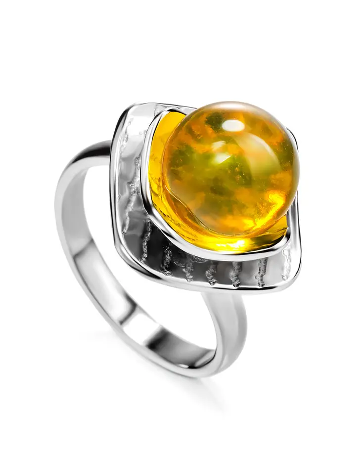 картинка Красивое необычное кольцо с натуральным лимонным янтарём «Голливуд» в онлайн магазине