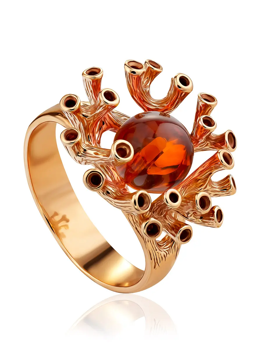 картинка Эффектное объёмное кольцо «Барбадос» с коньячным янтарём в онлайн магазине