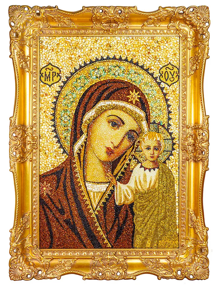 картинка Роскошная икона из натурального балтийского янтаря «Казанская Богоматерь» в онлайн магазине