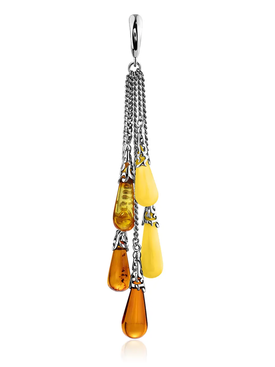 картинка Подвеска из серебра с натуральным балтийским янтарём разных цветов «Роксана» в онлайн магазине