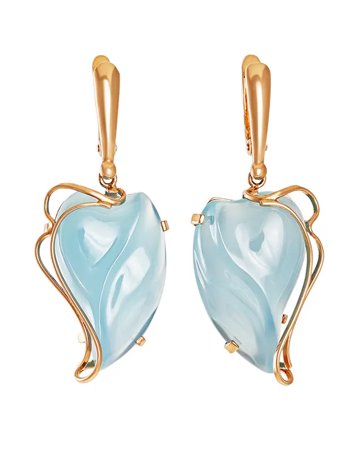 картинка Красивые золотые серьги «Серенада» с нежно-голубым халцедоном в онлайн магазине