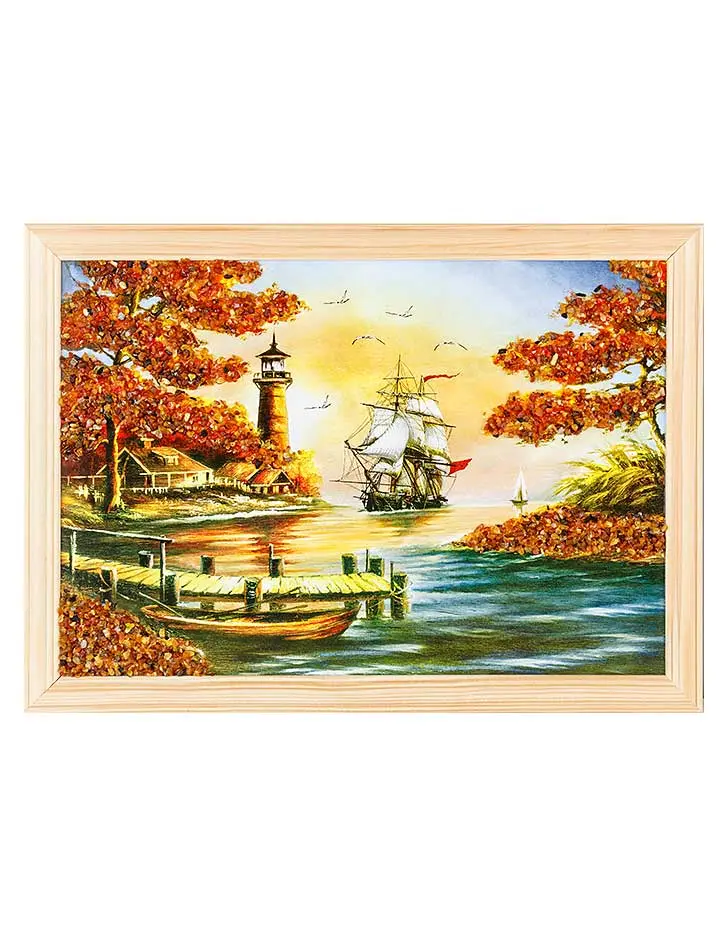картинка Красивый лесной пейзаж с натуральным янтарём «Тихая гавань» 23 (В) х 33 (Ш) в онлайн магазине
