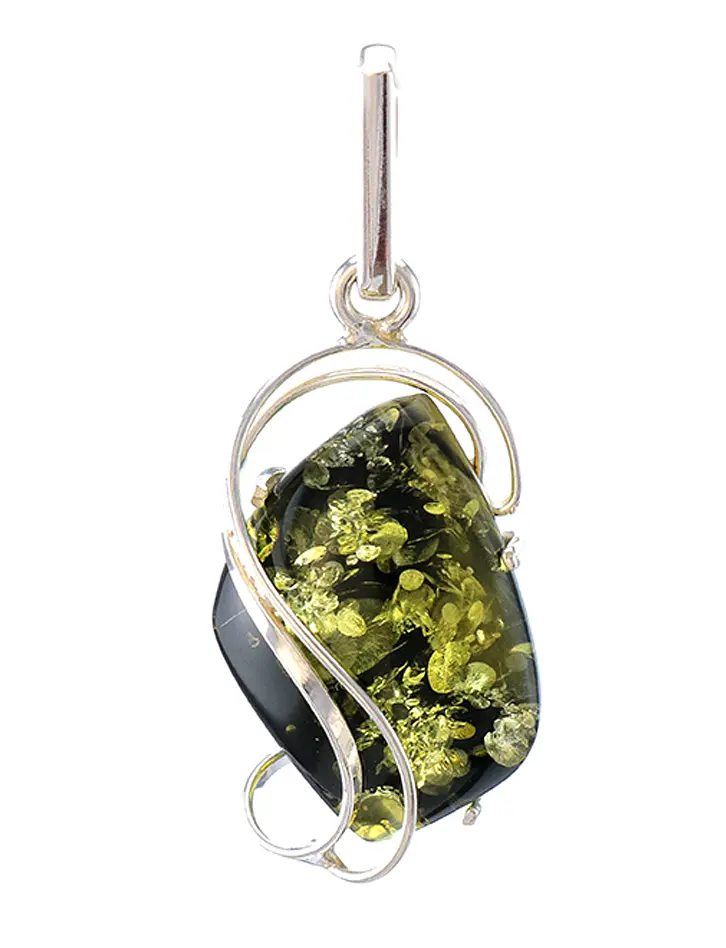 картинка Подвеска из серебра «Риальто» со вставкой зелёного янтаря в онлайн магазине