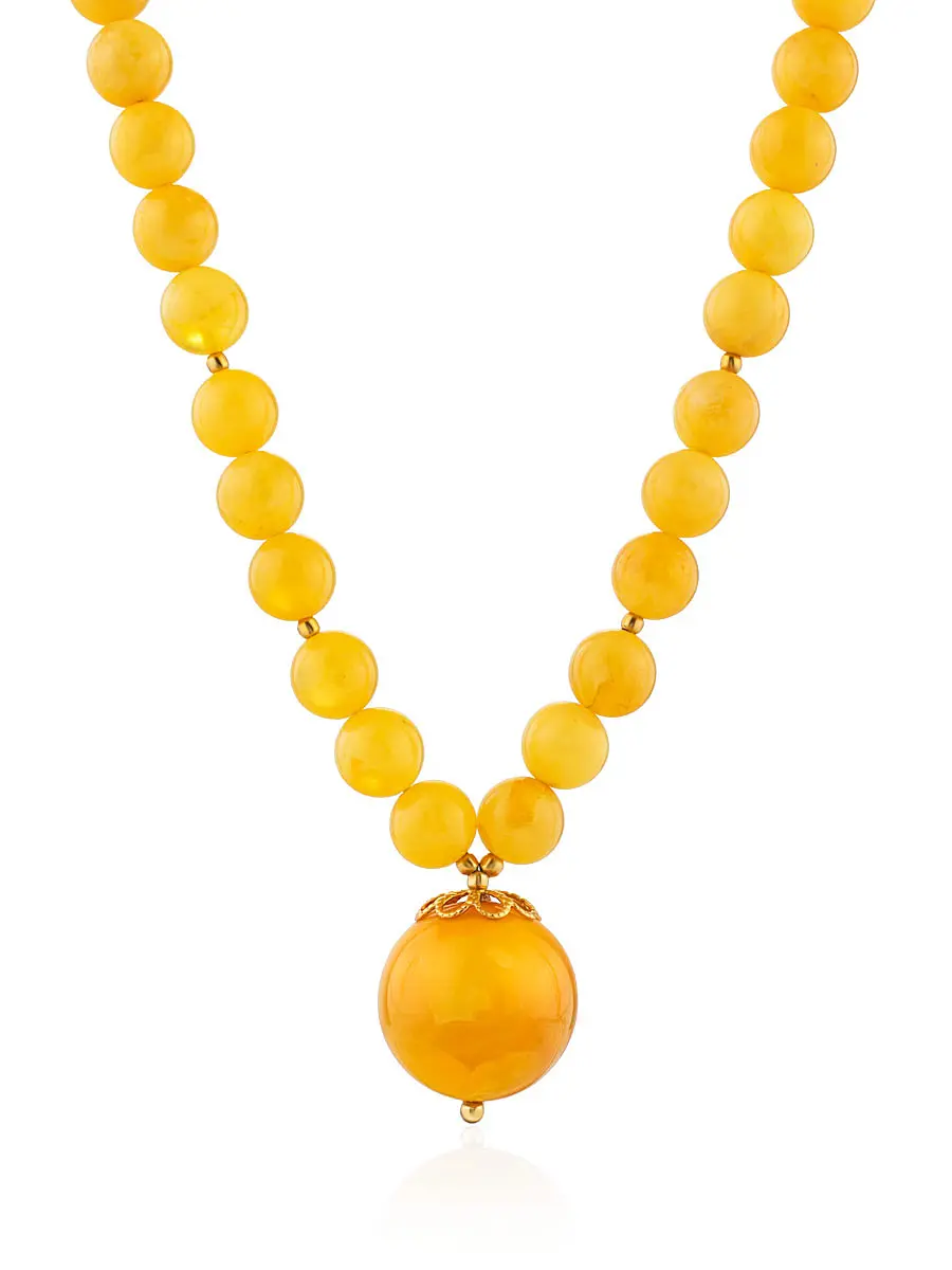 картинка Изысканное ожерелье из натурального формованного янтаря медового цвета «Анжелика» в онлайн магазине