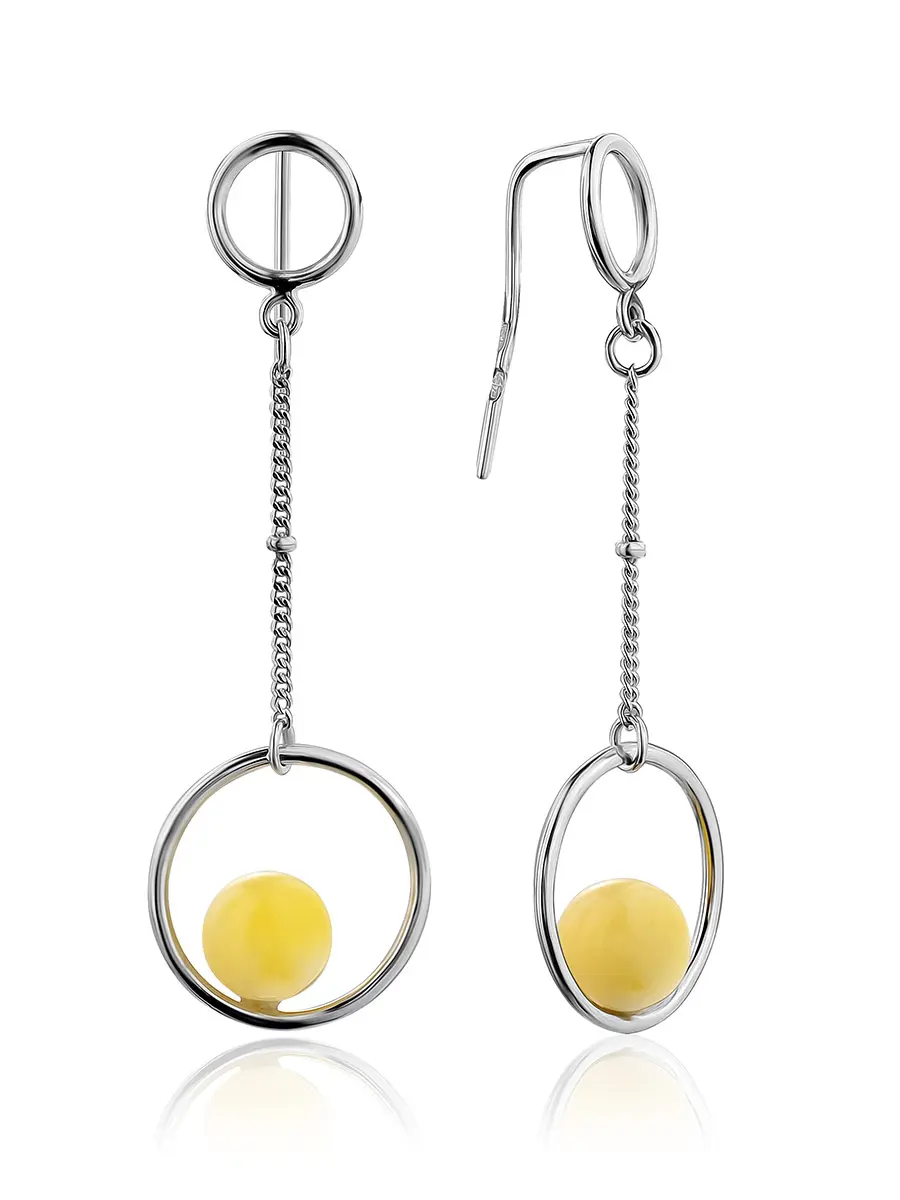 картинка Изящные серьги-цепочки с медовым янтарём цвета Palazzo в онлайн магазине