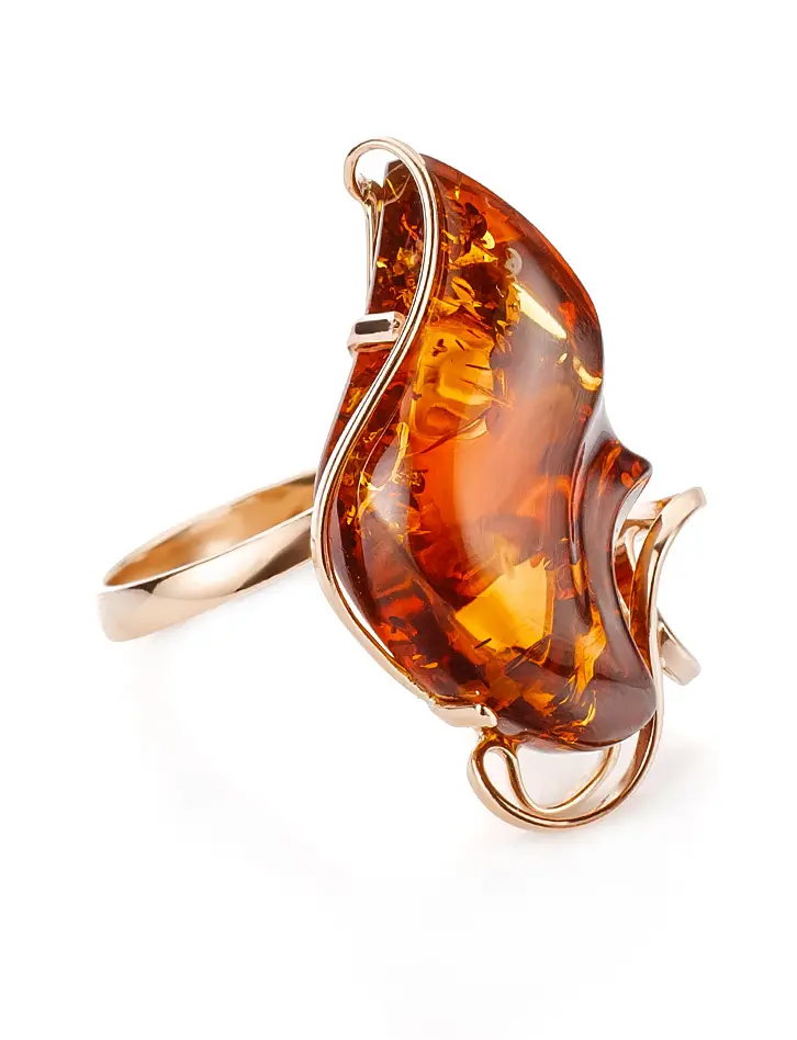 картинка Эксклюзивное кольцо из золота и тёмно-коньячного янтаря «Риальто» в онлайн магазине
