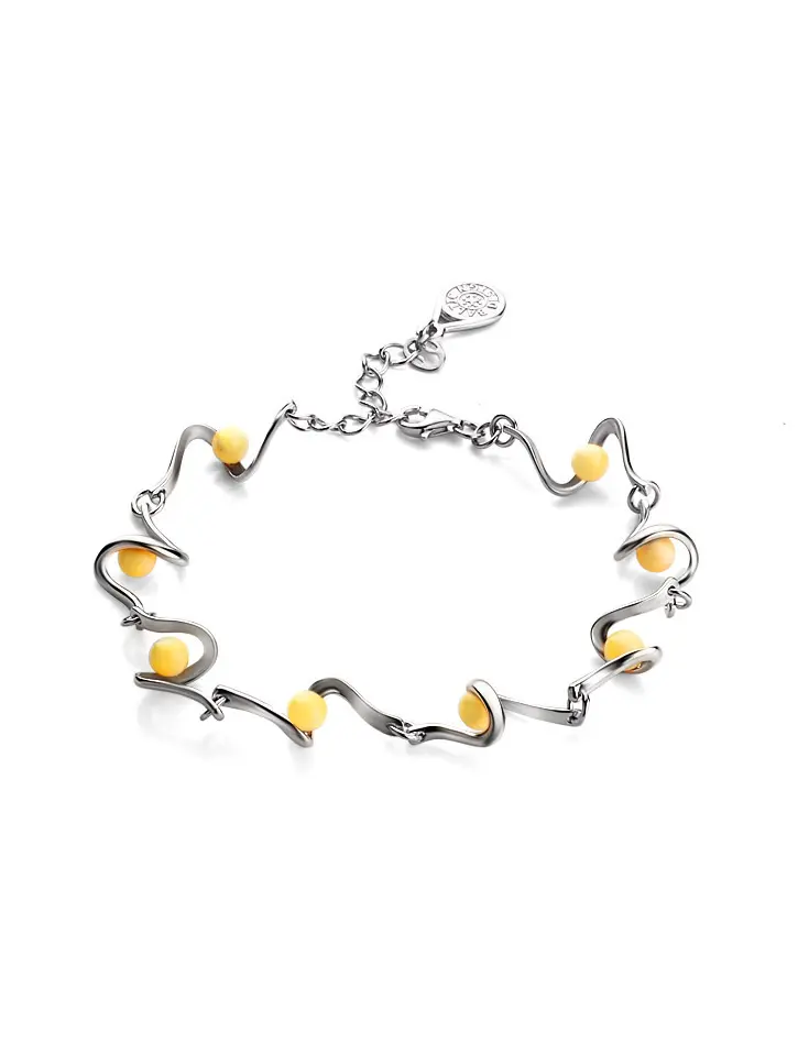 картинка Нежный браслет с натуральным цельным янтарём медового цвета «Лея» в онлайн магазине