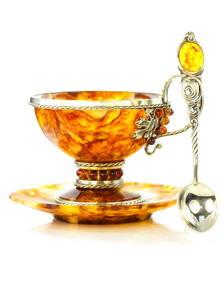 картинка Чайный набор из натурального янтаря и бронзы «Виноград» на 1 персону в онлайн магазине