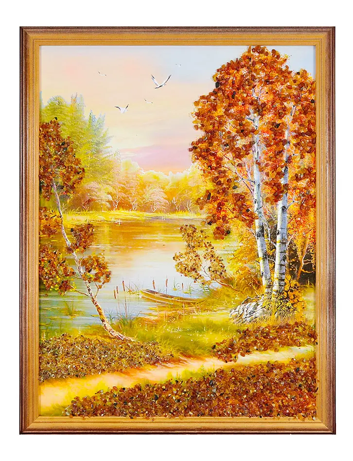 картинка Вертикальная картина с натуральным янтарём «Берёзовый сок» 43 см (В) х 33 см (Ш) в онлайн магазине