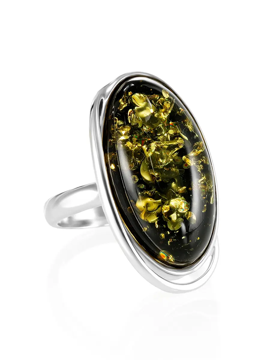 картинка Кольцо с натуральным янтарём зелёного цвета «Медиана» в онлайн магазине