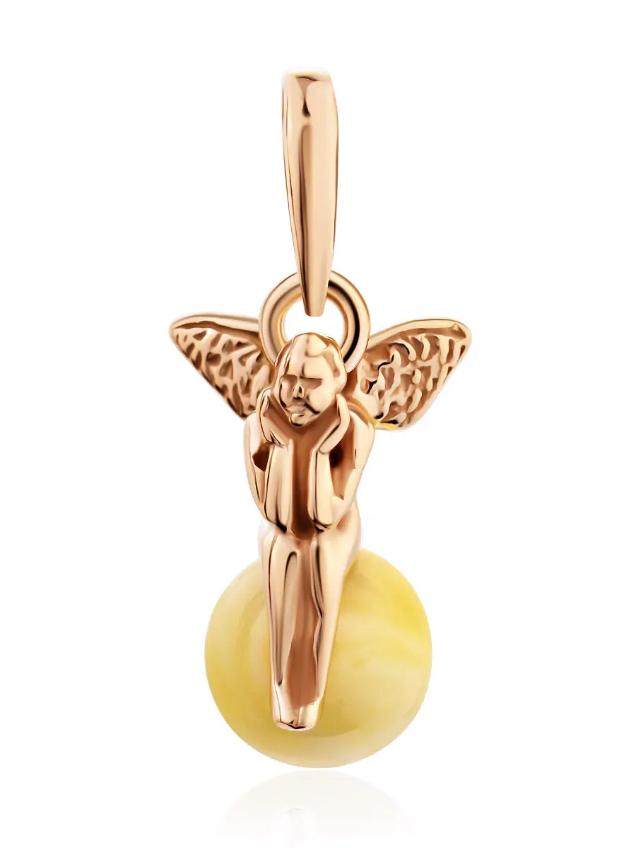 картинка Подвеска из натурального белого янтаря с золотом 585 пробы «Ангелок» в онлайн магазине