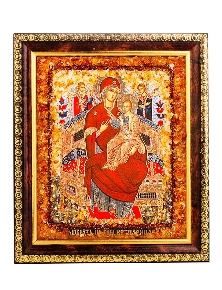 картинка Украшенная натуральным балтийским янтарём икона «Всецарица» в онлайн магазине