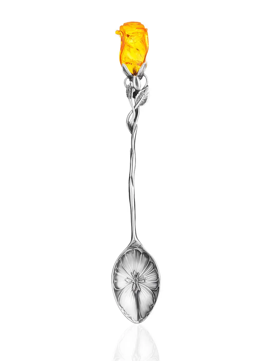 картинка Чайная ложечка с резным золотистым янтарём «Роза» в онлайн магазине