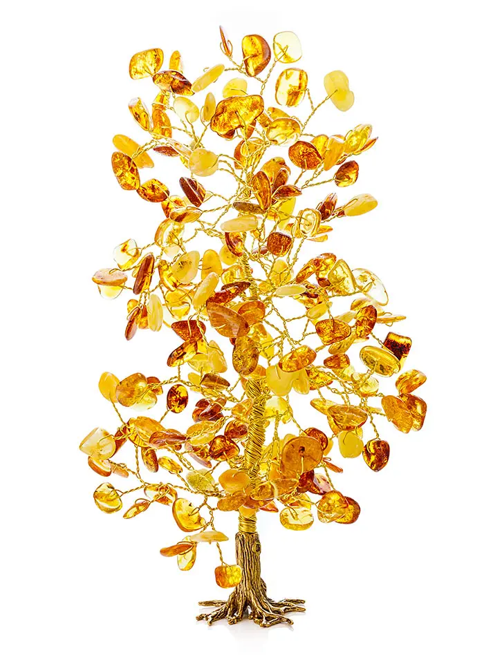 картинка Яркое декоративное деревце с натуральным янтарём коньячного цвета в онлайн магазине