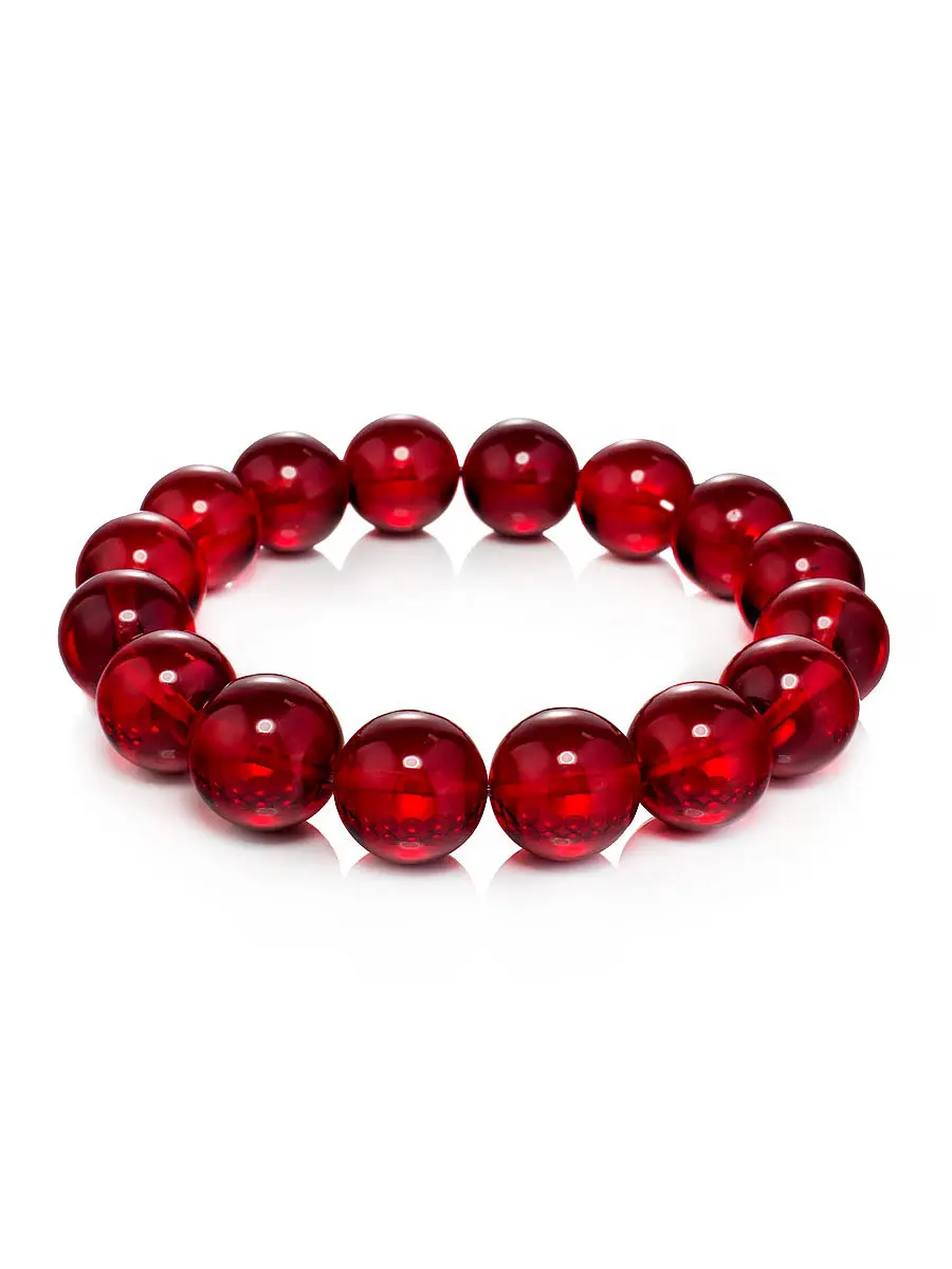 картинка Роскошный браслет из натурального янтаря красного цвета «Шар» в онлайн магазине