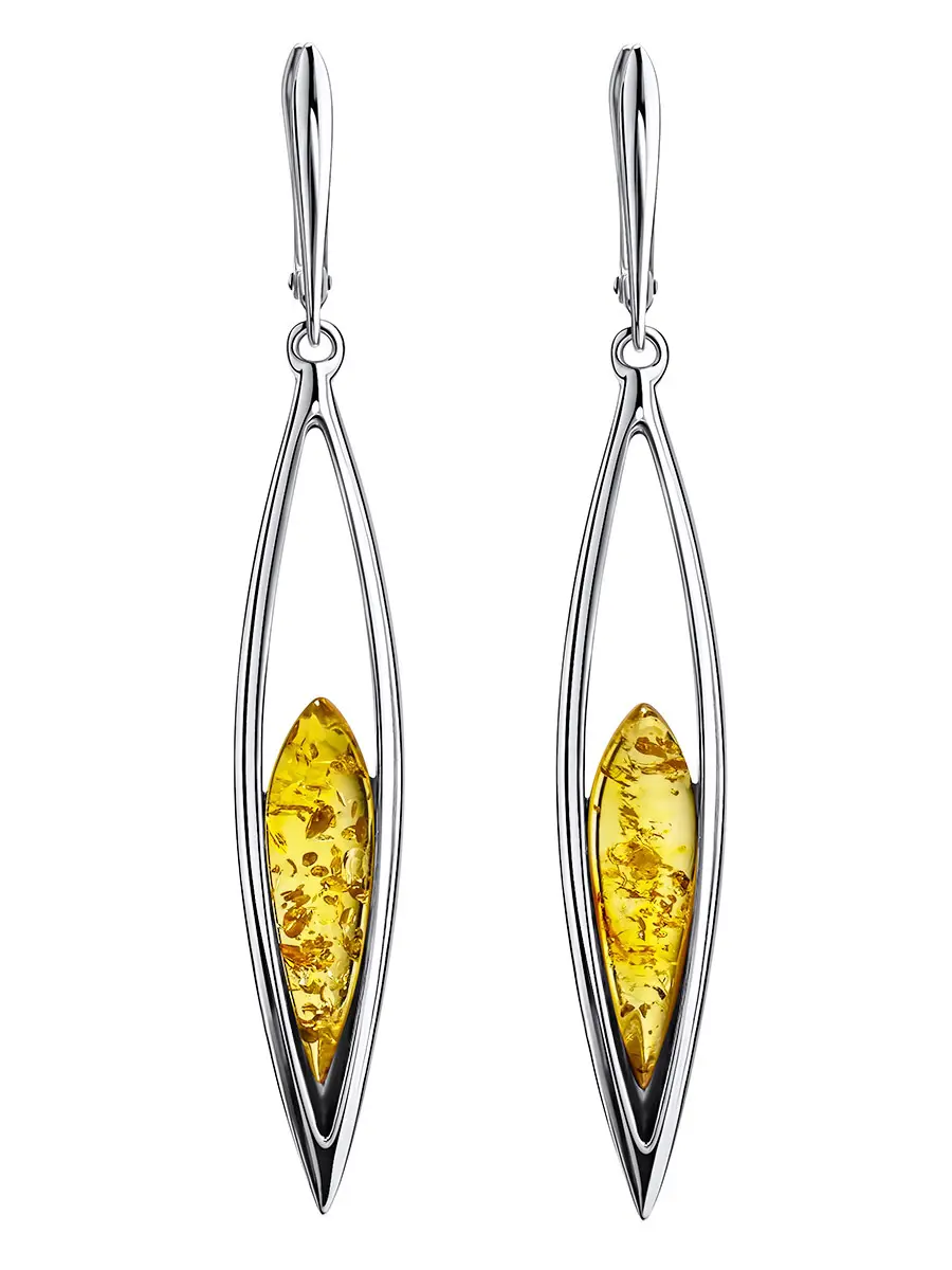 картинка Яркие серебряные серьги «Акация» с лимонным янтарём в онлайн магазине