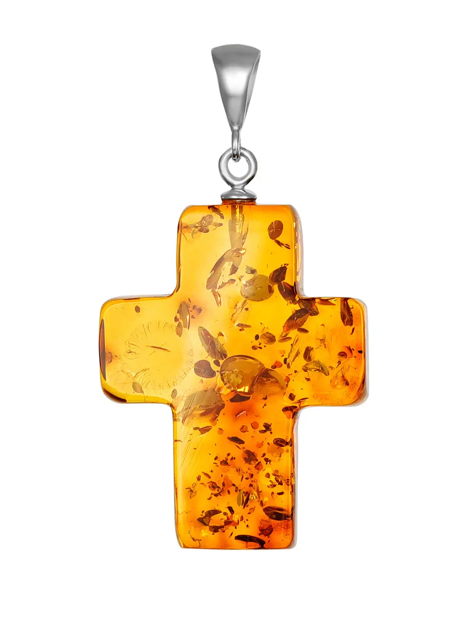 картинка Крест из натурального цельного янтаря коньячного цвета в онлайн магазине