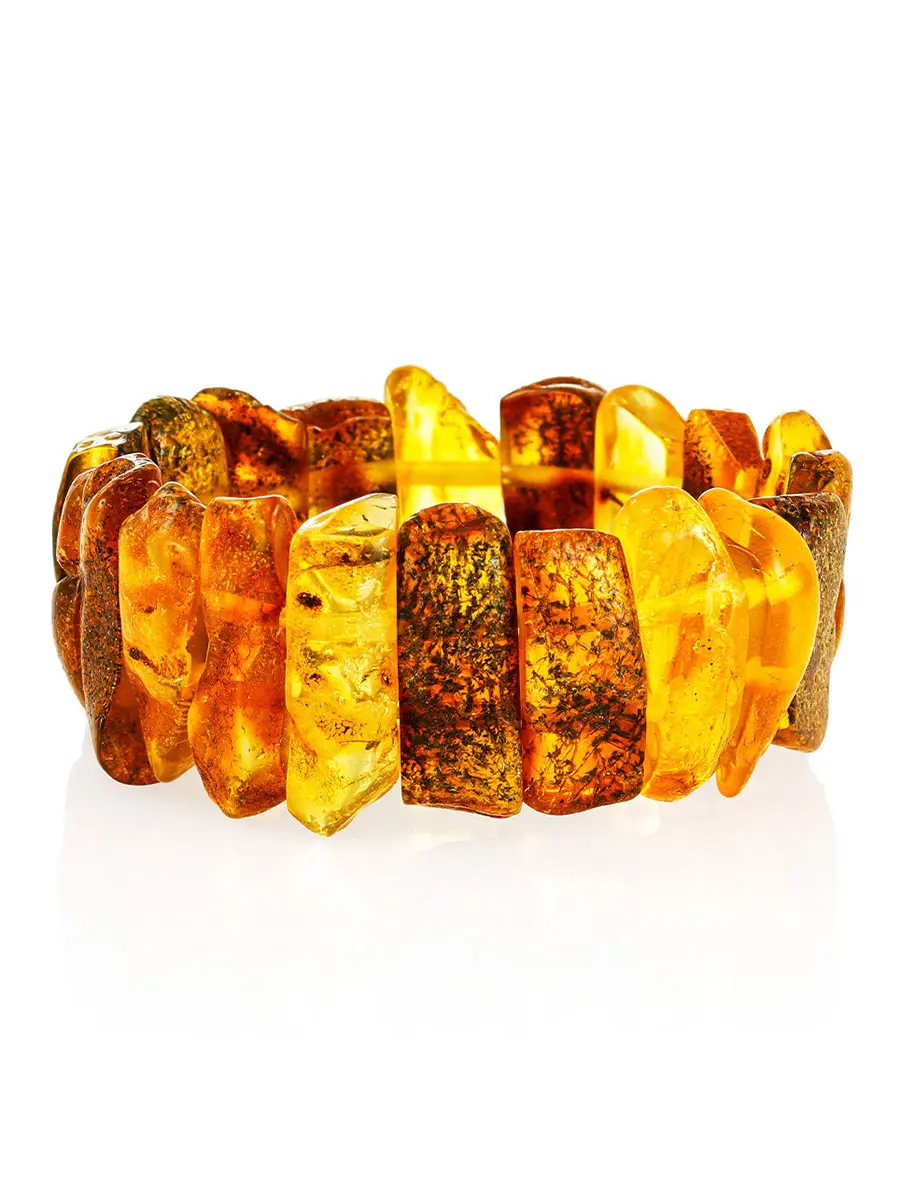 картинка Неширокий браслет из натурального янтаря с природной коркой «Помпеи» в онлайн магазине