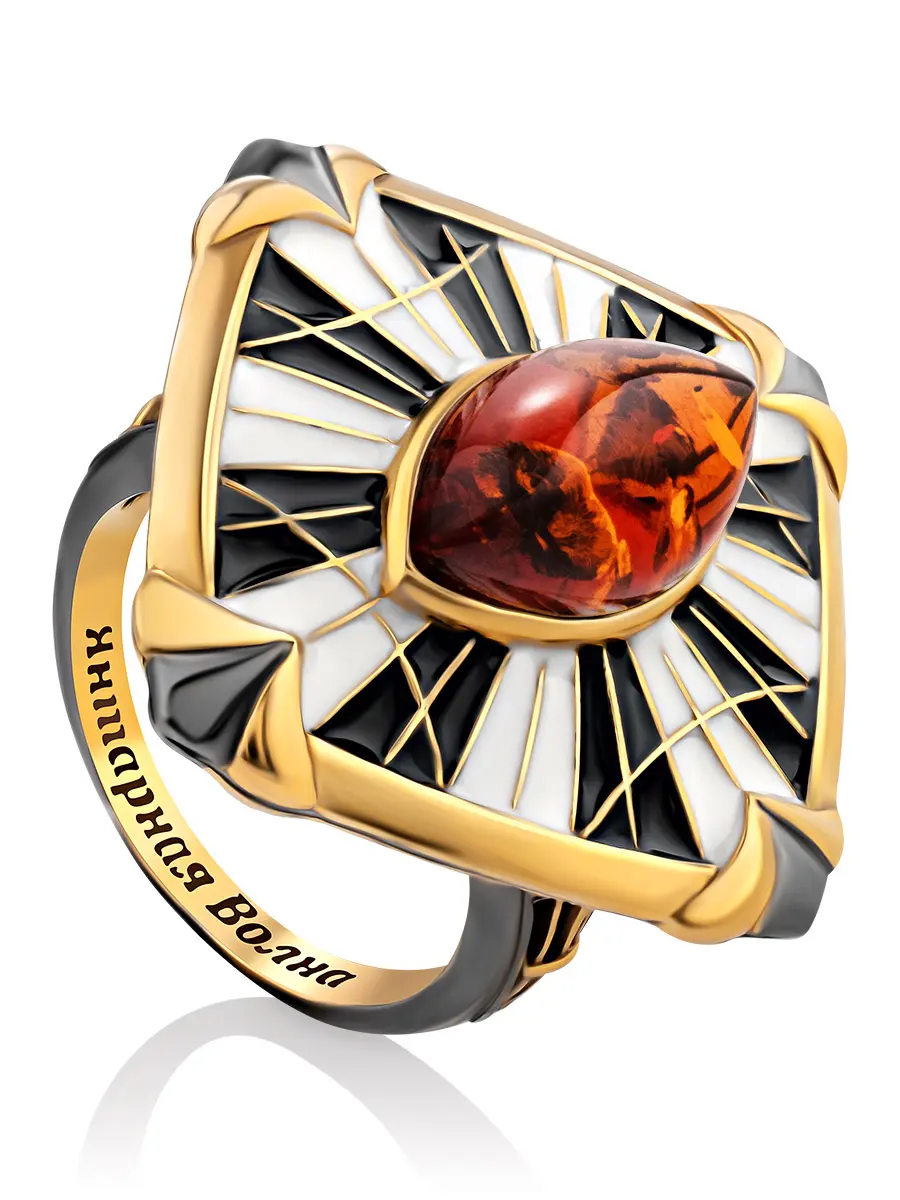 картинка Роскошное кольцо, украшенное коньячным янтарём «Фараон» в онлайн магазине
