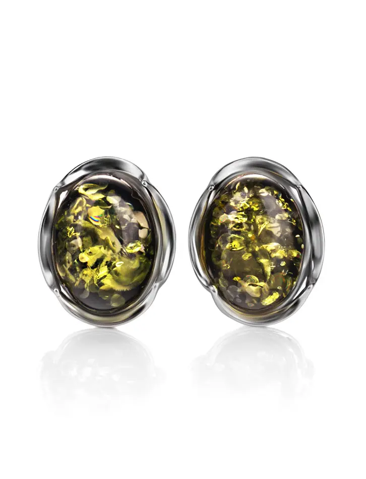 картинка Красивые серьги из серебра и янтаря зелёного цвета «Лион» в онлайн магазине
