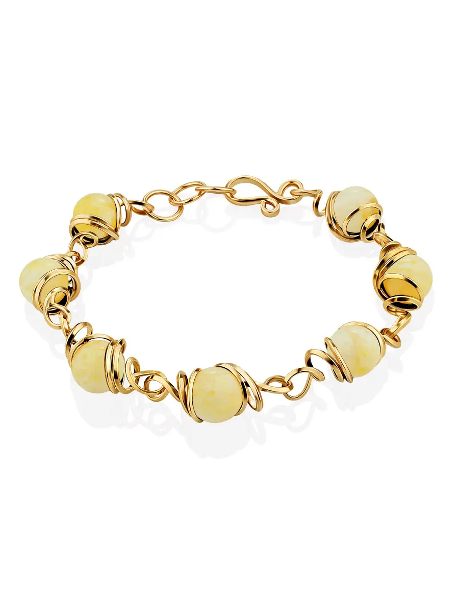 картинка Нежный позолоченный браслет «Валенсия» с медовым янтарём в онлайн магазине