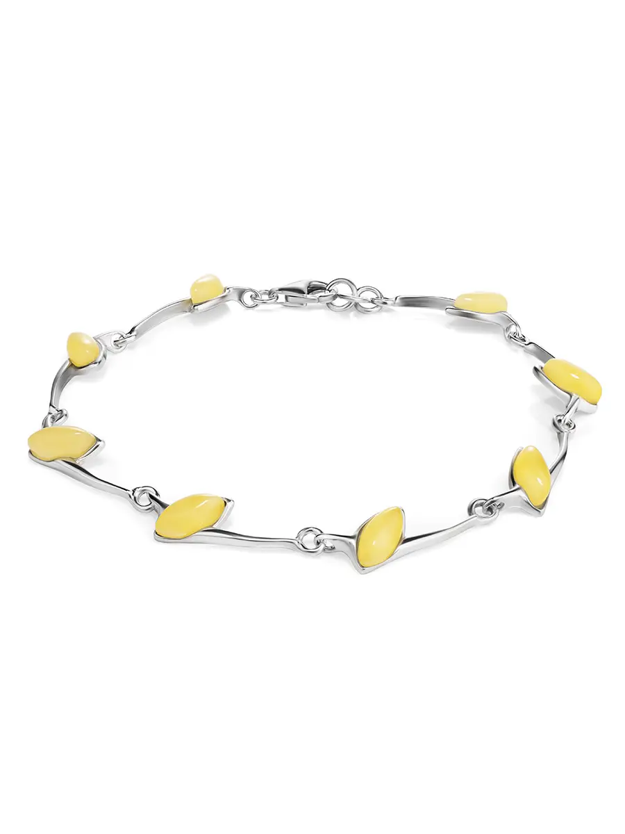 картинка Нежный серебряный браслет, украшенный медовым янтарём «Ирис» в онлайн магазине