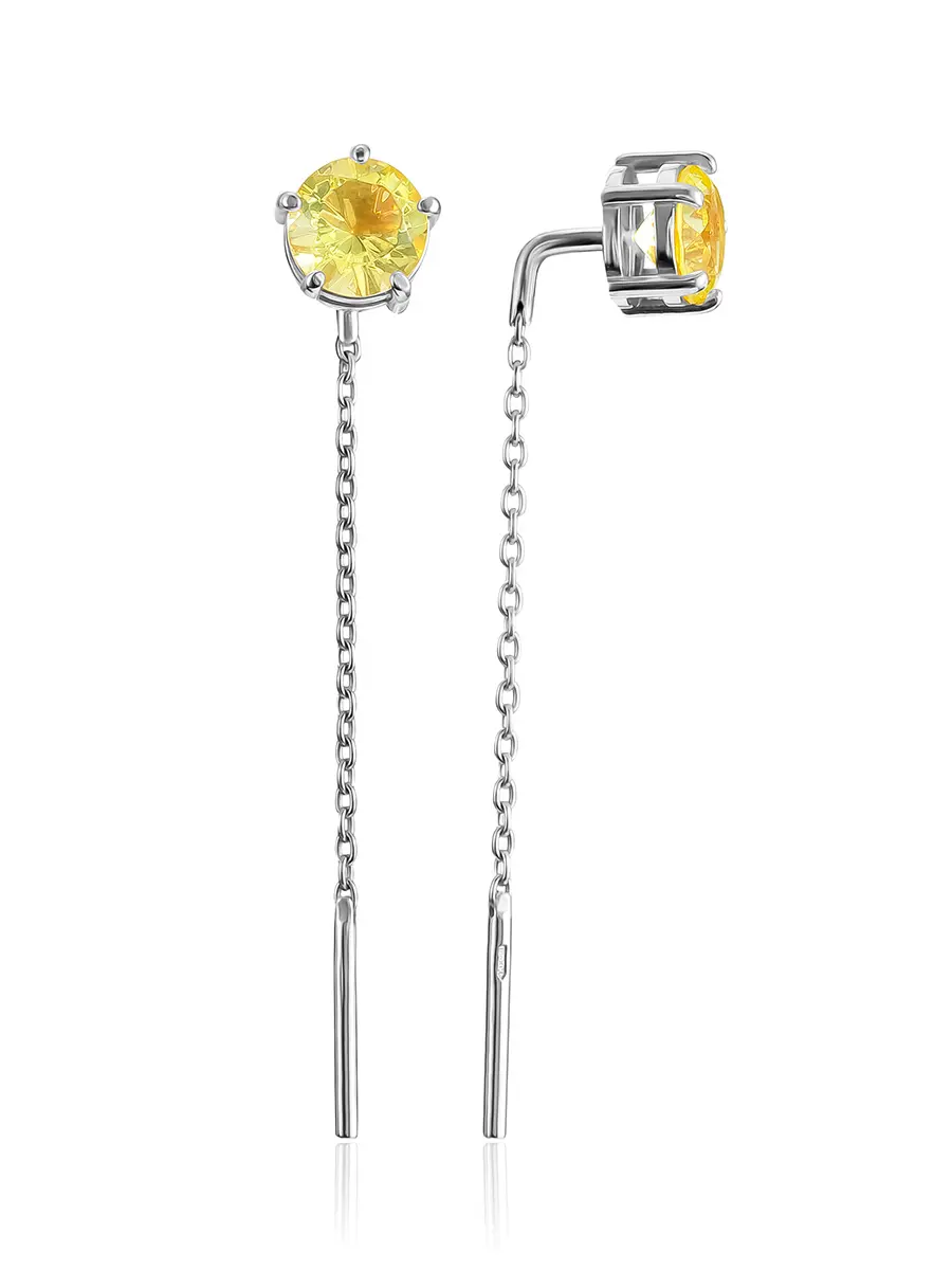 картинка Нежные серьги-продёвки с гранёным лимонным янтарём «Баккара» в онлайн магазине