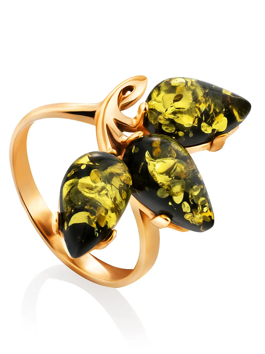 картинка Нежное кольцо с натуральным янтарём «Сакура» в онлайн магазине
