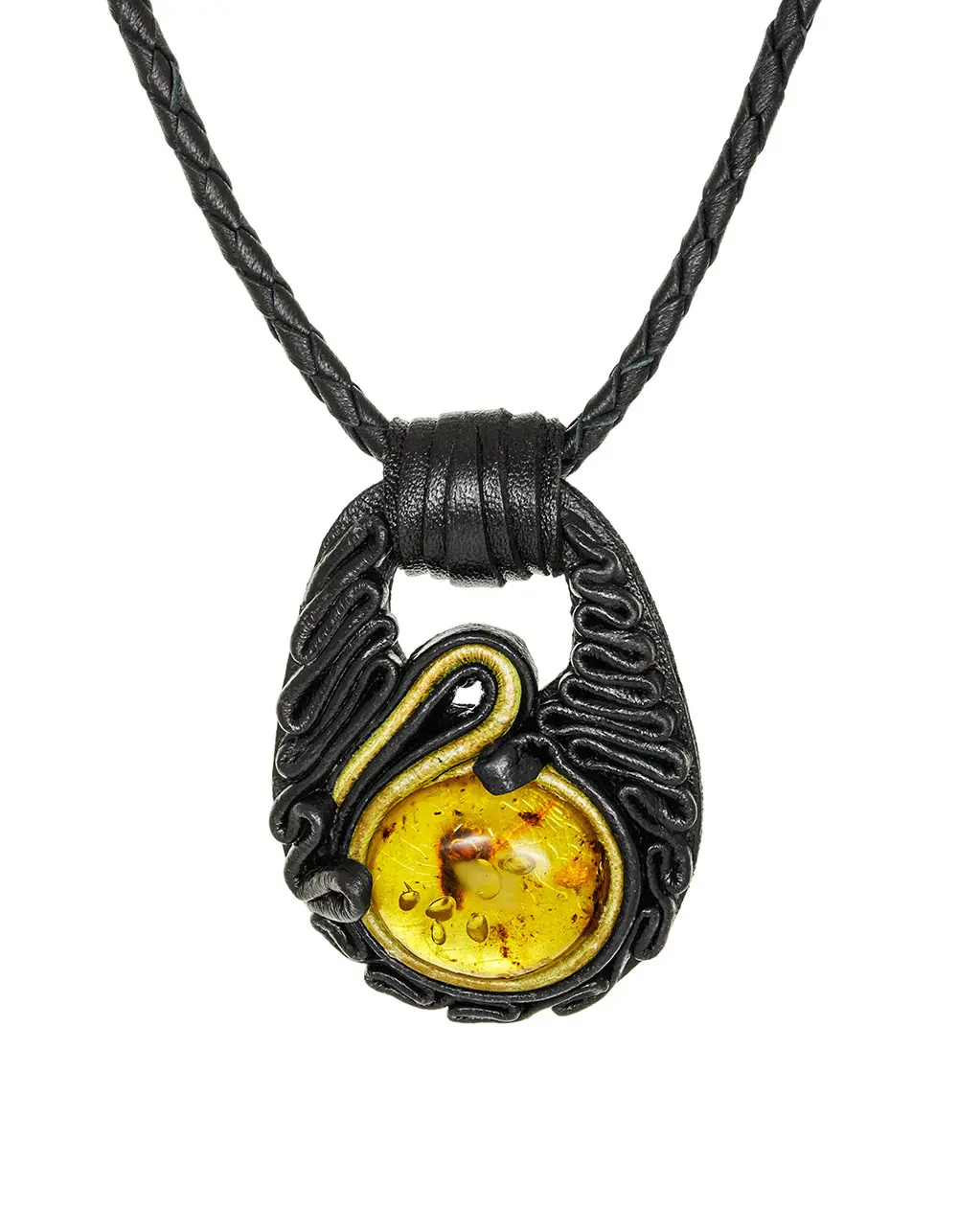 картинка Колье из кожи «Амазонка» с янтарём  в онлайн магазине