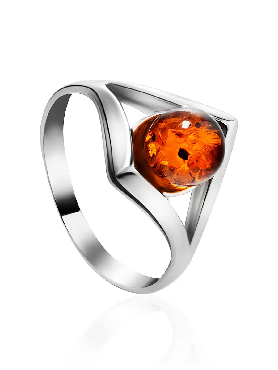 картинка Лёгкое изящное кольцо из серебра и коньячного янтаря «Альдебаран» в онлайн магазине
