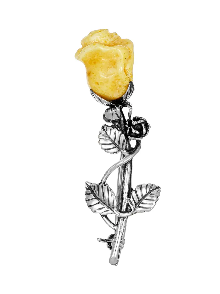 картинка Легкая женственная брошь с натуральным медовым янтарем «Роза» в онлайн магазине