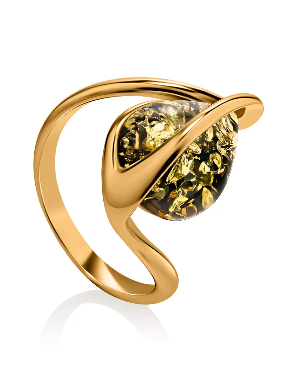 картинка Изящное кольцо из натурального зелёного янтаря «Голконда» в онлайн магазине