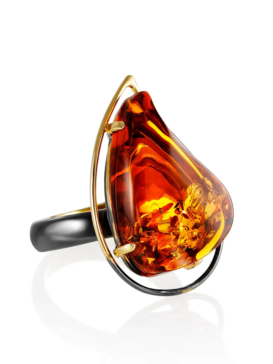 картинка Нарядное кольцо с натуральным коньячным янтарём «Риальто» в онлайн магазине