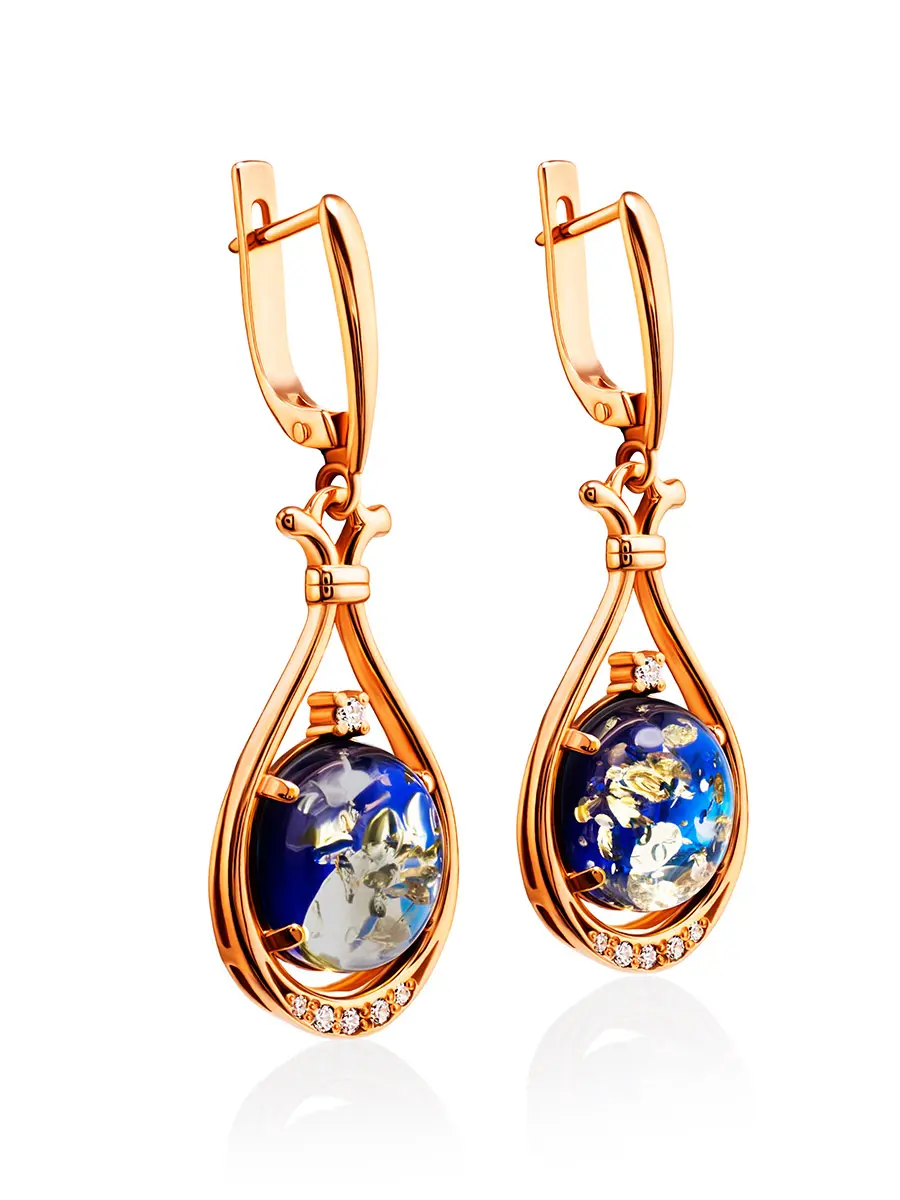 картинка Восхитительные серьги из позолоченного серебра и синего янтаря «Анбарин» в онлайн магазине