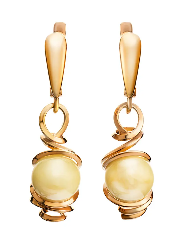 картинка Эффектные серьги «Валенсия» из позолоченного серебра и янтаря медового цвета в онлайн магазине