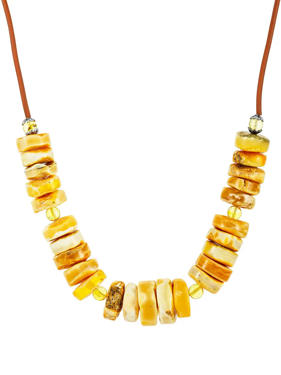 картинка Оригинальное ожерелье с натуральным цельным янтарём «Шайбы» в онлайн магазине