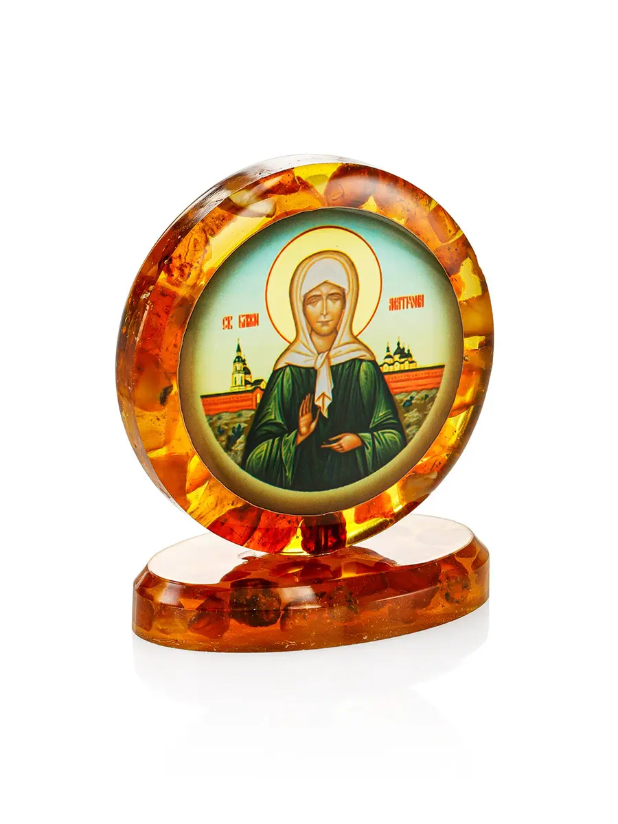 картинка Икона на подставке с янтарём «Святая Блаженная Матрона Московская» в онлайн магазине