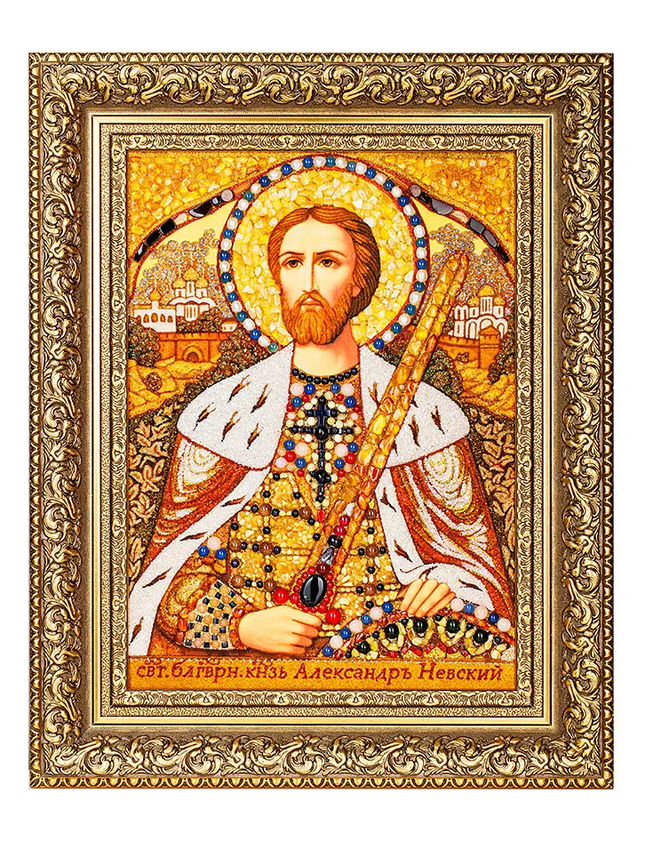 картинка Икона из натурального янтаря «Святой Благоверный князь Александр Невский» в онлайн магазине