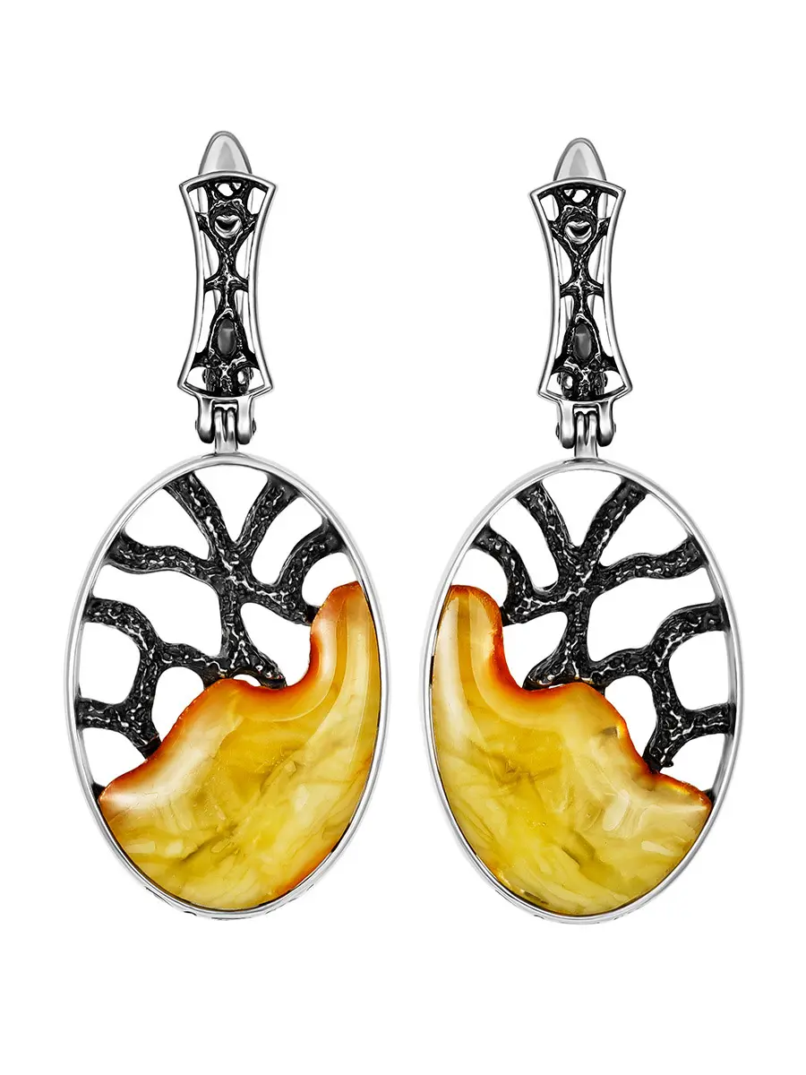 картинка Элегантные ажурные серьги с натуральным янтарём «Модерн» в онлайн магазине