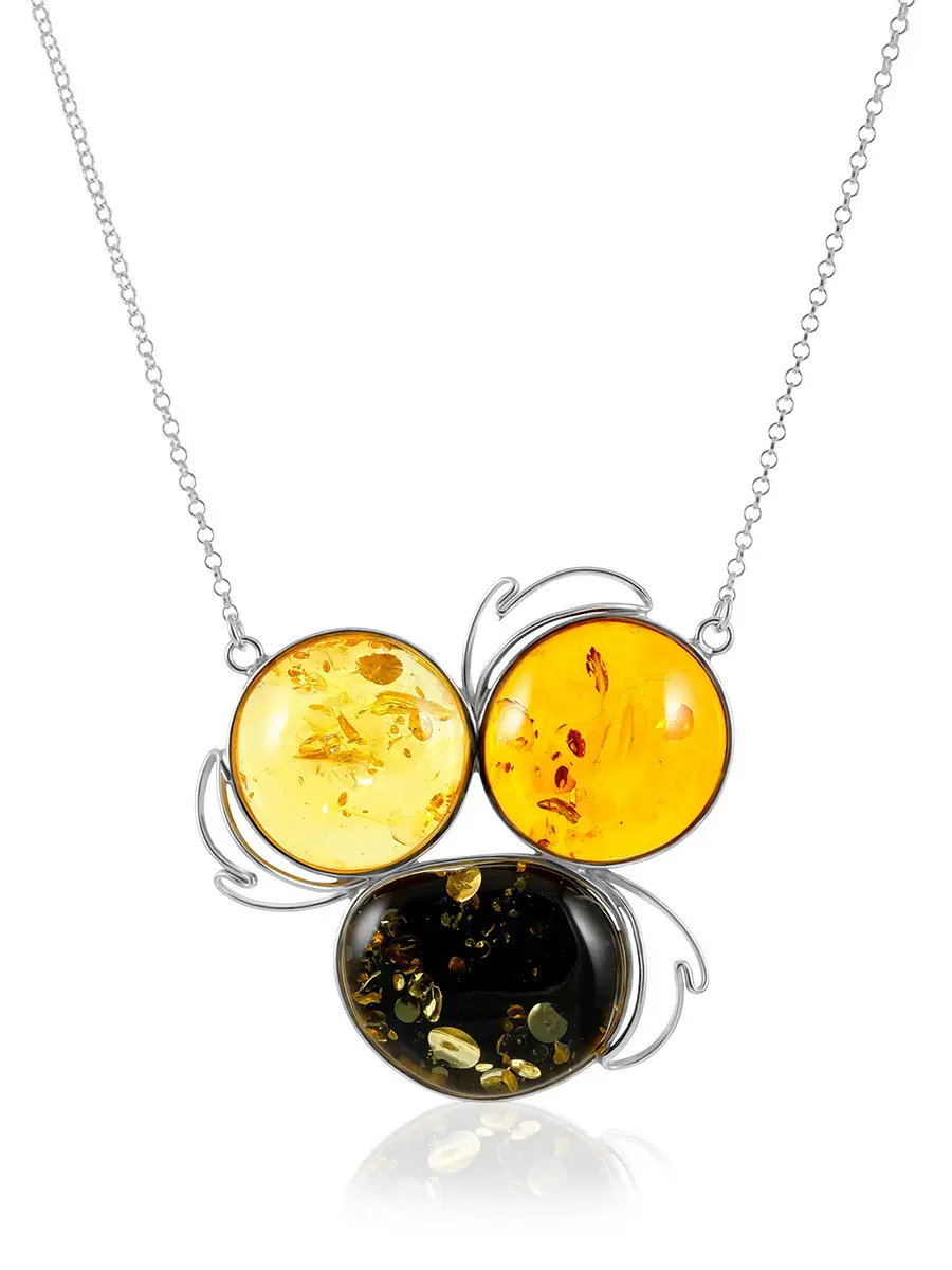 картинка Колье из серебра и натурального цельного янтаря разных оттенков «Маньяна» в онлайн магазине