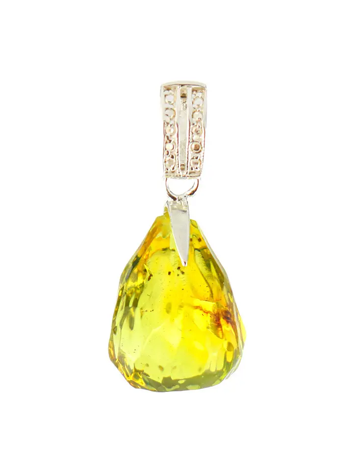 картинка Кулон из натурального колумбийского янтаря зеленовато-лимонного цвета с алмазной огранкой в онлайн магазине