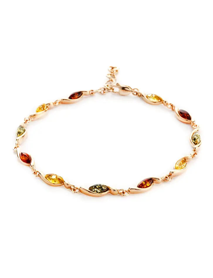 картинка Тонкий изящный браслет «Лиана» с натуральным янтарём разных оттенков в онлайн магазине