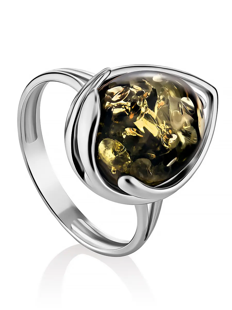 картинка Кольцо с натуральным янтарём зелёного цвета «Селена» в онлайн магазине