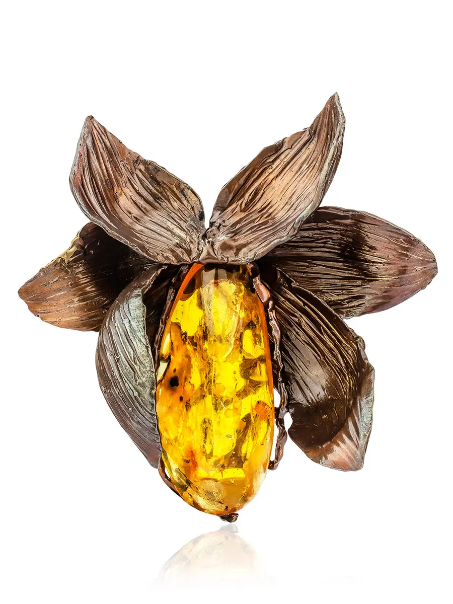 картинка Подвеска «Пандора» в виде цветка из натурального янтаря и латуни в онлайн магазине