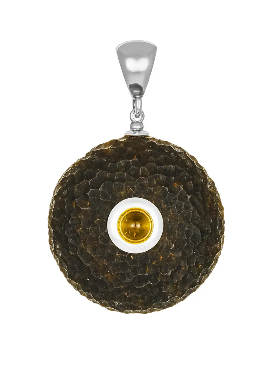 картинка Стильная подвеска из серебра и тёмного янтаря «Марс» в онлайн магазине