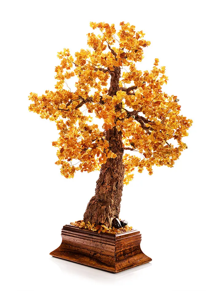картинка Денежное дерево с натуральным балтийским янтарём в деревянном кашпо в онлайн магазине